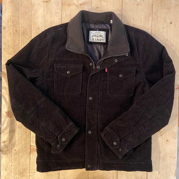Vintage RARE Levis Mens Corduroy Trucker Jacket Full Zip Upside Down Label Sz M